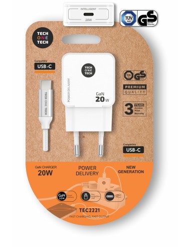 Cargador Ultrarrápido GaN 20w blanco + cable USB-C