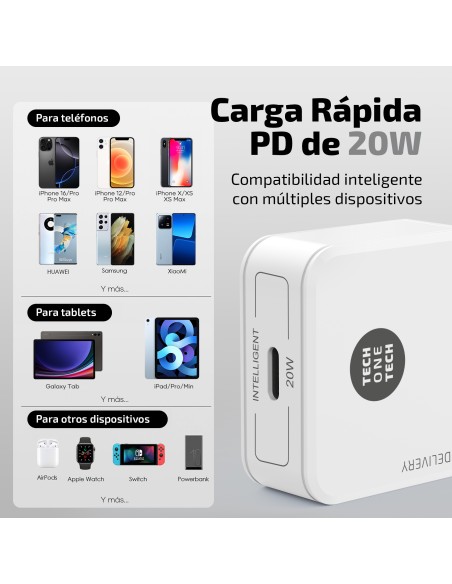 Cargador Ultrarrápido GaN 20w blanco + cable USB-C