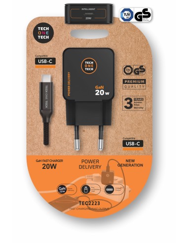 Cargador Ultrarrápido GaN 20w negro + cable USB-C