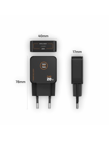 Cargador Ultrarrápido GaN 20w negro + cable USB-C