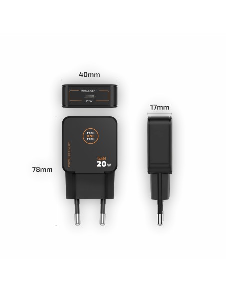 Cargador Ultrarrápido GaN 20w negro + cable USB-C