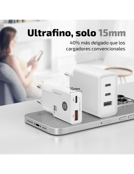 Cargador GaN 30w (salidas USB-A+USB-C) blanco