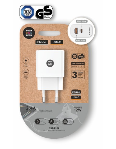 Cargador 12W salida USB-C+USB-A blanco