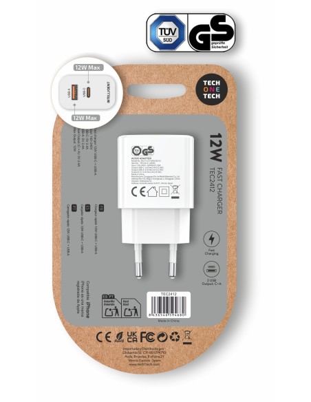 Cargador 12W salida USB-C+USB-A blanco