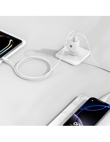 Cargador 12W + Cable USB-C Salida USB-C+USB-A blan