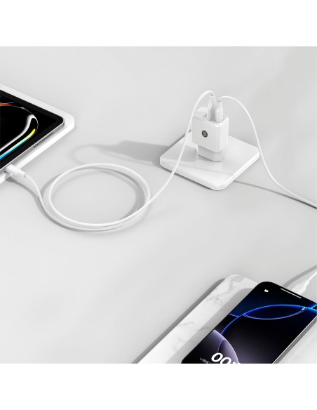 Cargador 12W + Cable USB-C Salida USB-C+USB-A blan