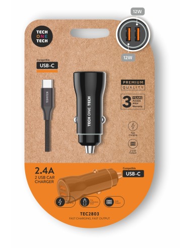 Cargador mechero coche + cable USB-C negro - 12W  