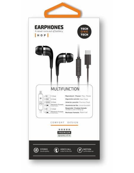 Auriculares HOP negros intrauditivos conect. USB-C
