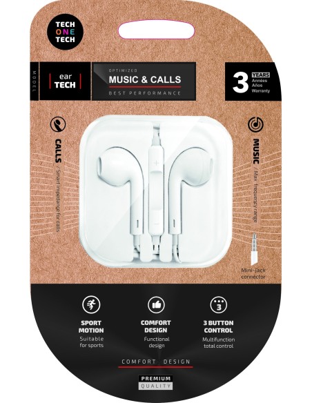 Auriculares earTECH white intraural,con. mini-jack