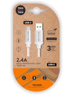 Cable blanco Nylon (USB-A a USB-C), 1M 2,4A