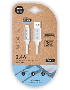 Cable blanco Nylon (USB-A a Lightn./Apple) 1M 2,4A