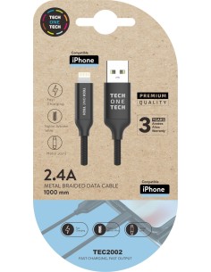 Cable negro Nylon (USB-A a Lightning/Apple) 1M 2,A
