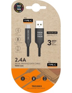 Cable negro Nylon (USB-A a USB-C), 1M 2,4A