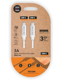 Cable PD Blanco (USB-C a USB-C) Nylon, 1M 3A