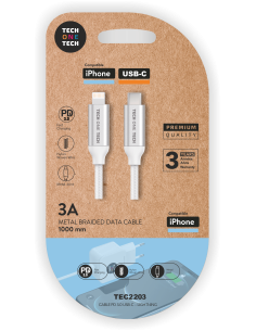 Cable PD Blan.(USB-C a Lightn/Apple) Nylon,1M 3A