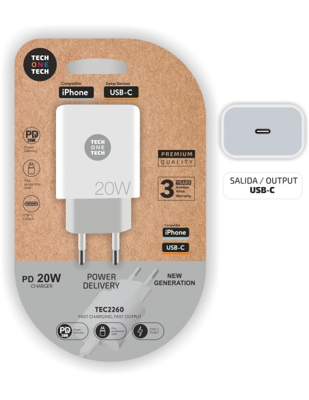 Cargador PD 20W Ultrarápido Power Delivery. Blanco
