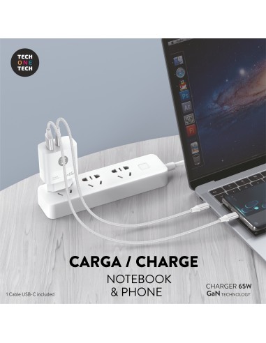 Cargador Notebook/móvil 65W GaN PD + Cable 1,5M 5A