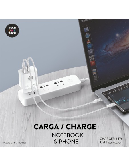 Cargador Notebook/móvil 65W GaN PD + Cable 1,5M 5A