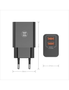 Cargador doble negro+Cable Nylon Micro USB 2,4A 2