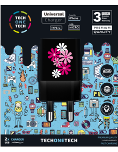 Cargador black flower power, 2x USB, 2,4A