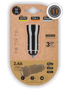 Cargador doble mechero coche negro 2,4A - 12W