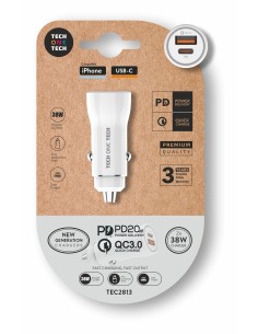 Cargador mechero blanco PD 38W con USB-C + USB-A