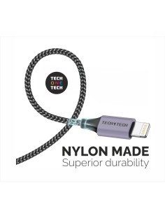 Cable Nylon gris 2m (USB-A a Lightning/Apple) 2,4A 2