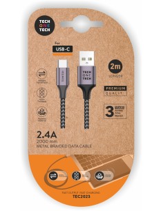 Cable Nylon gris 2m  (USB-A a USB-C) 2,4A